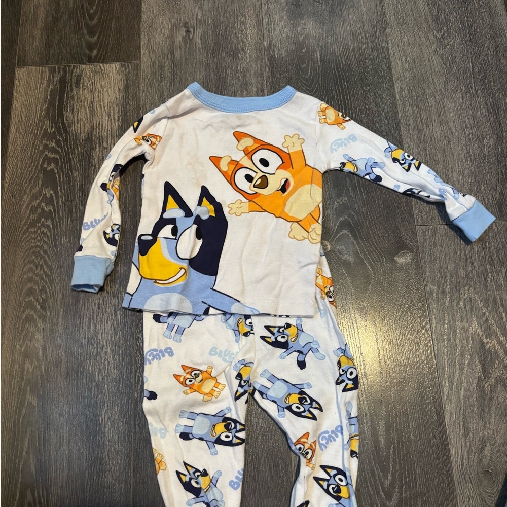 Playful Cartoon Character Kids Pajama Set - Blue and White